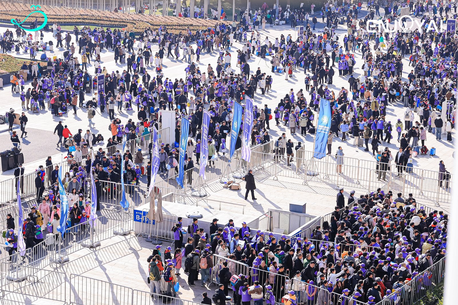 Participants gathered on the competition arena floor at the global robotics final