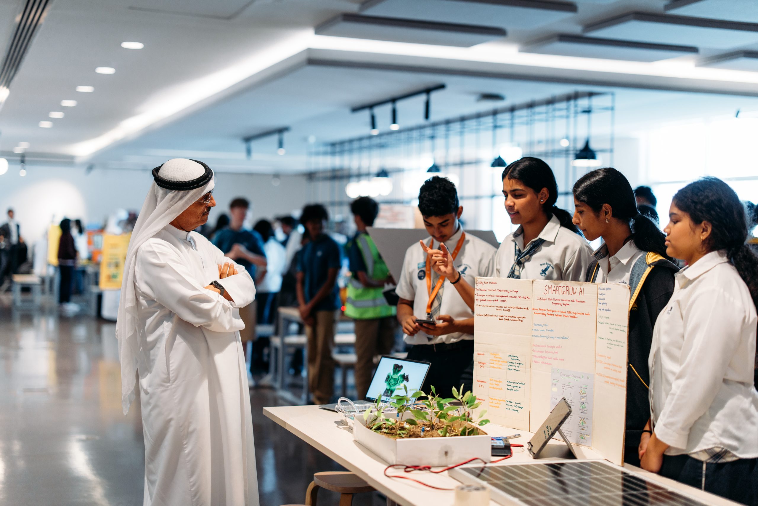 Students presenting an innovation project at the STEAM Champions UAE competition